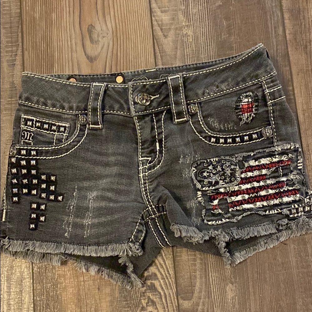 Miss Me Gray Distressed Jean Shorts with Studs size 24